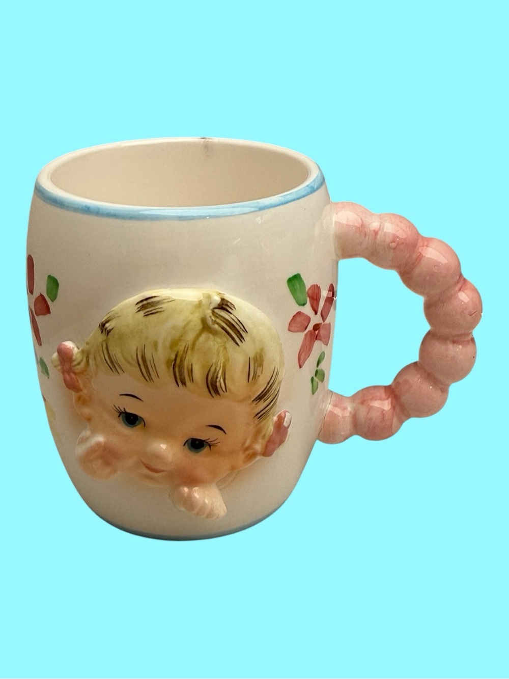 Vintage Glossy Ceramic "All Gone" Baby Mug by INARCO Japan 1950s MCM